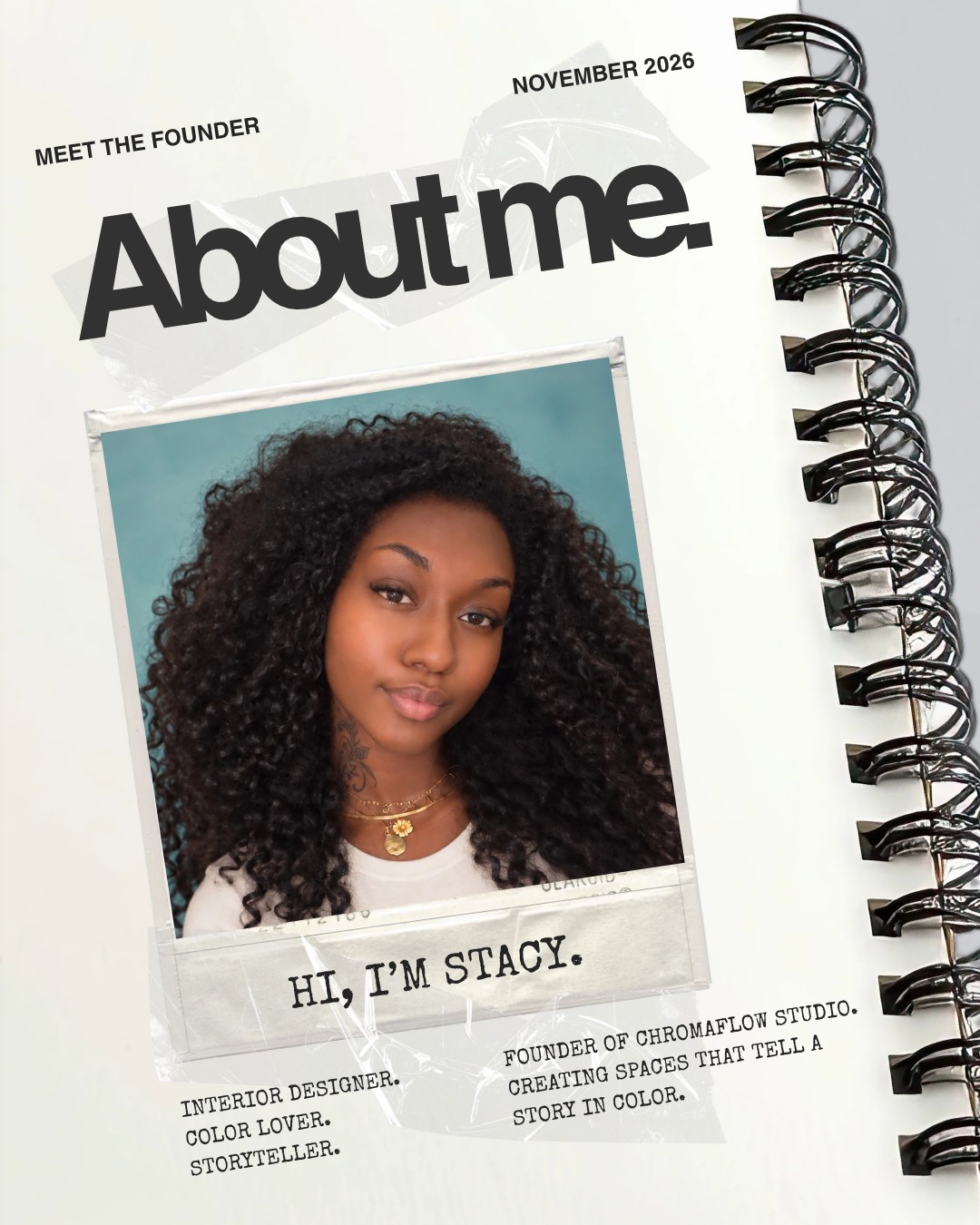 About me — Hi, I'm Stacy. Interior designer, color lover, storyteller. Founder of Chromaflow Studio.